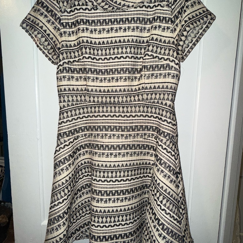 Banana Republic Black White Boho Tribal Frayed Hem Dress